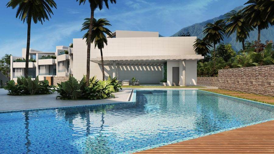 Residencias Q — render piscina y área social