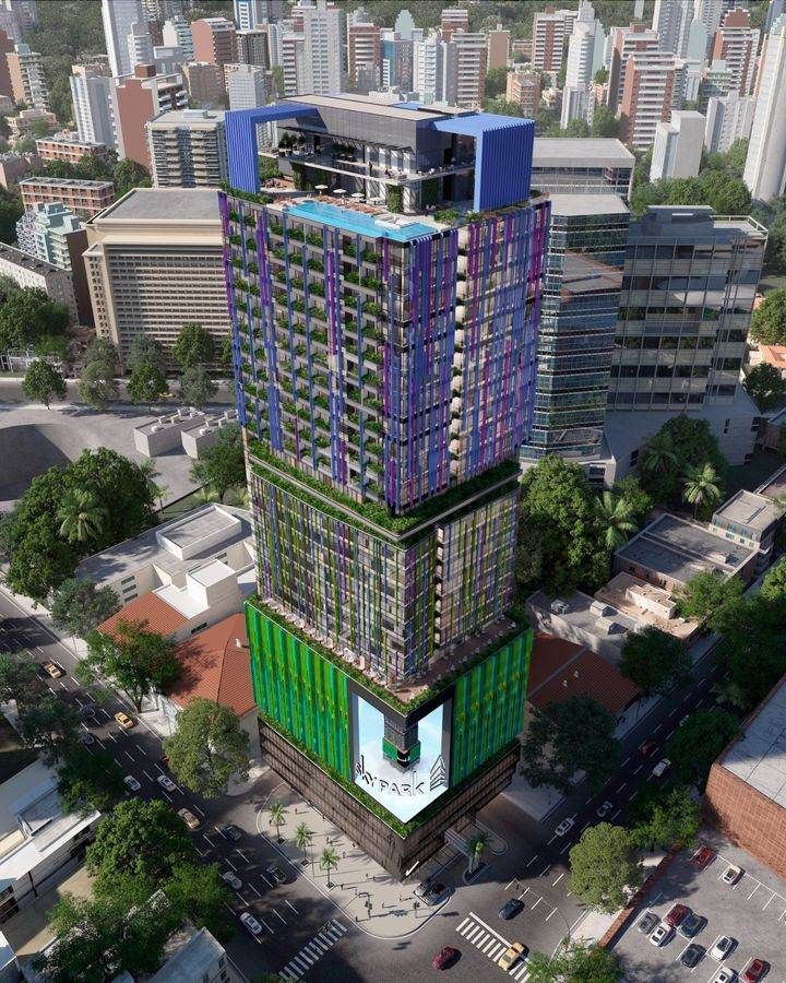 Skypark — vista aérea urbana con acceso y entorno